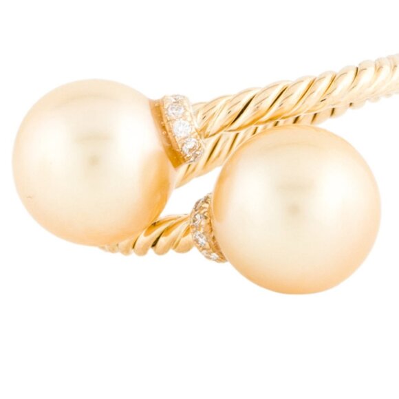 DAVID YURMAN 18K YELLOW GOLD PEARL & DIAMOND SOLARI BYPASS COCKTAIL RING - Picture 6 of 10